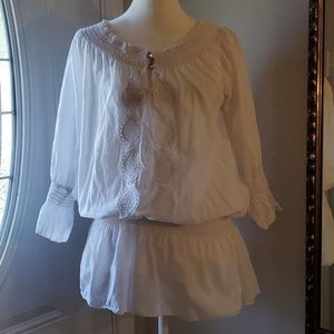 Hessi white long sleeve blouse, empire waist, M